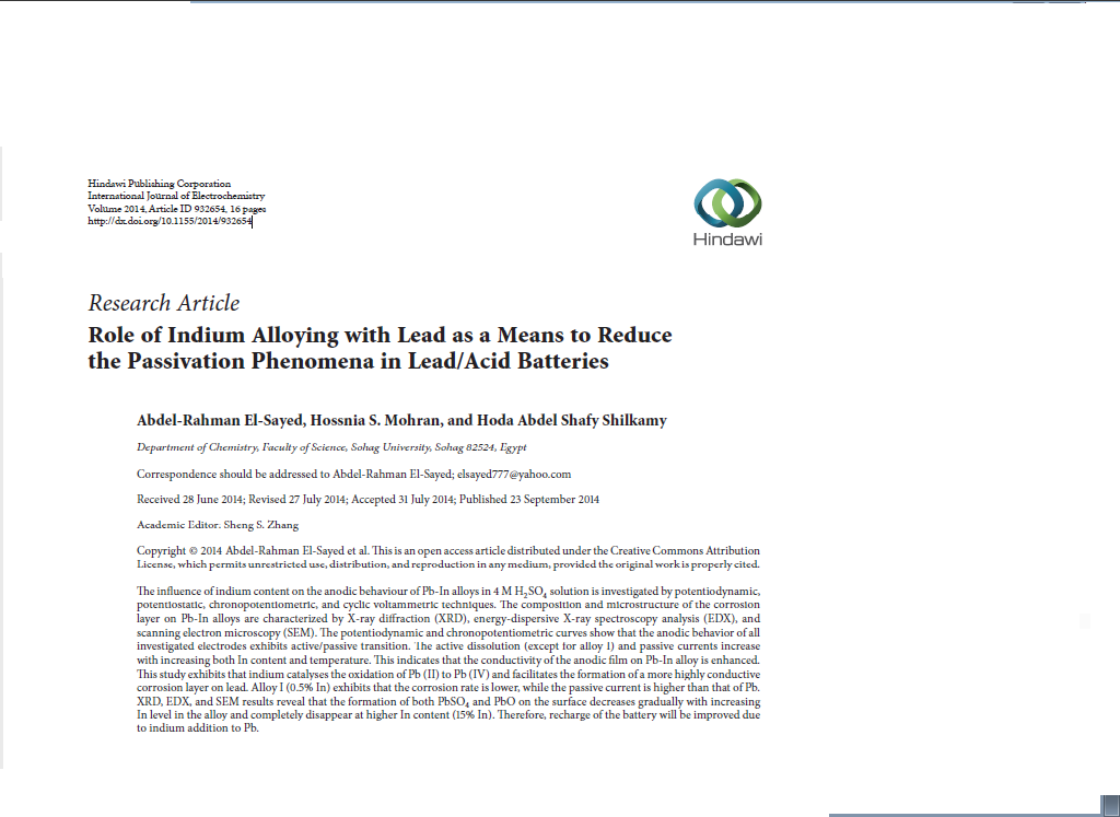 Role of Indium Alloying with Lead as a Means to Reduce the Passivation Phenomena in Lead/Acid Batteries